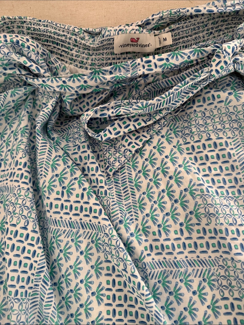 Vineyard Vines Long Skirt with Blue & Green Geometric Floral Print